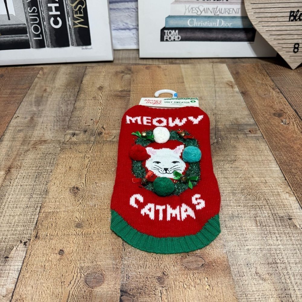 Merry & Bright Christmas Holiday Red Ugly Cat Sweater NWT 
Size‎ small